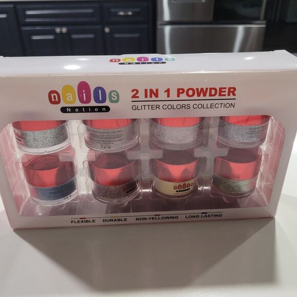 Nails Nation 2 in 1 Powder Glitter Colors Colection 8 CT NEW - Picture 1 of 6